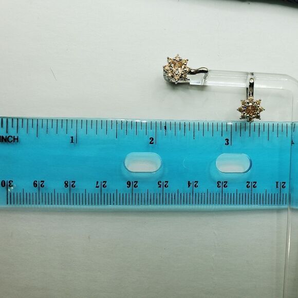 18K Yellow Gold on 925 Silver Champagne Diamond Flower Latch Back Earrings - Picture 4 of 7